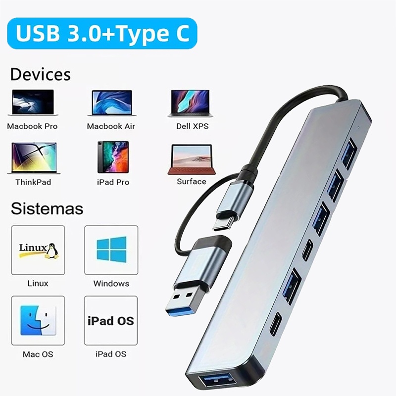 Laptop Accessories Gadgets - Hub USB3.0 2 en 1, 7